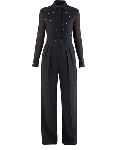 Max Mara Parana Crystal-embellished Silk-georgette And Crepe Jumpsuit In Black