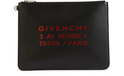 Givenchy Address Large Pouch In Leather In Black /red