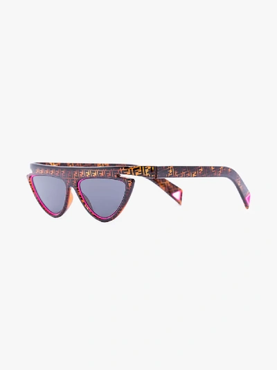 Fendi Brown And Pink Monogram Cat Eye Sunglasses