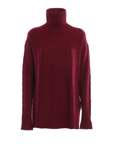 Polo Ralph Lauren Cable Knit Wool Turtleneck In Burgundy