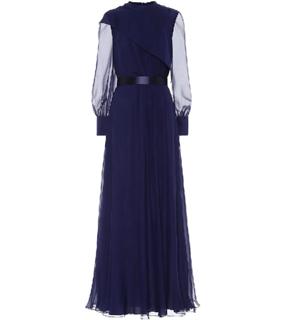 Max Mara Sheer Silk Chiffon Dress In Blue