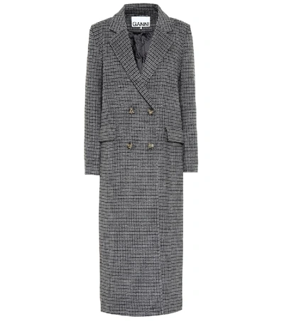 Ganni Double-breasted Checked Wool-blend Coat In Multi