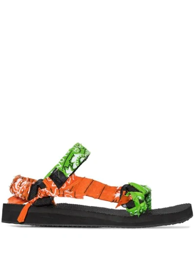 Arizona Love Green And Orange Bandana Knotted Flat Sandals