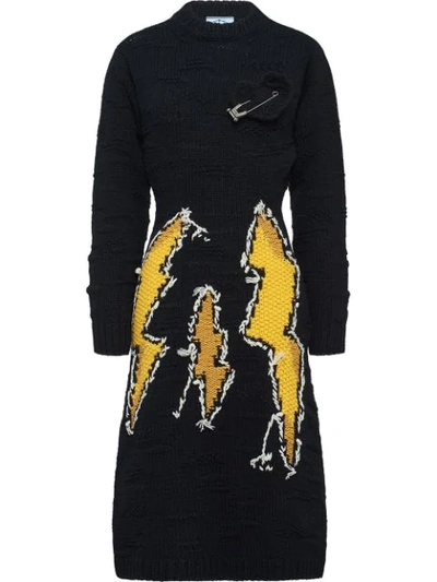 Prada Embellished Intarsia-knit Wool Midi Dress In Black