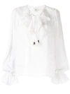 AJE EMBROIDERED RUFFLED BLOUSE
