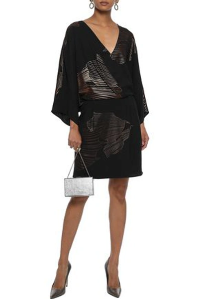 Halston Heritage Halston Woman Wrap-effect Metallic Printed Crepe Dress Black