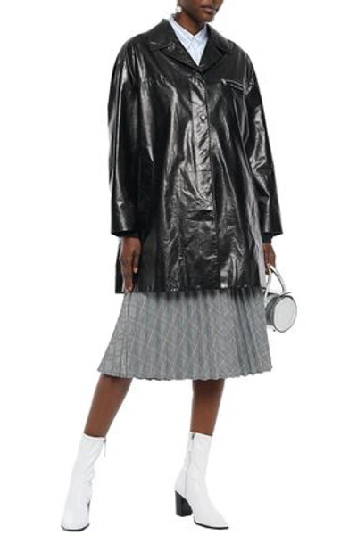 Prada Woman Leather Coat Black