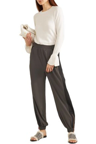 See By Chloé Gabardine-paneled Twill Track Trousers In Grey
