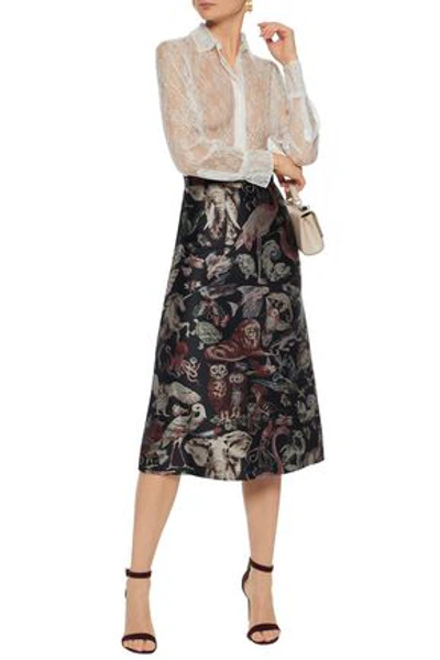 Valentino Woman Silk-blend Jacquard Midi Skirt Black
