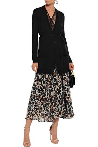 Valentino Woman Layered Lace-paneled Wool Cardigan Black