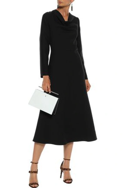 Valentino Fluted Wool And Silk-blend Crepe Midi Dress In Black