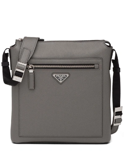 Prada Saffiano Leather Shoulder Bag In Grey