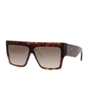 Celine Chunky Rectangle Acetate Sunglasses In Dark Havana