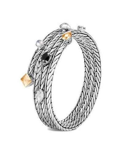 John Hardy Classic Chain Stone Cluster Coil Bracelet W/ 18k Gold In Silver/ Gold