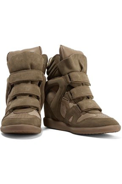 Isabel Marant Woman Bekett Leather-paneled Suede Wedge Sneakers Taupe