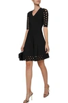 MILLY MILLY WOMAN FLARED CUTOUT RIBBED-KNIT MINI DRESS BLACK,3074457345617539331