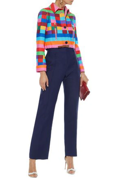 Valentino Woman Wool And Silk-blend Straight-leg Pants Indigo