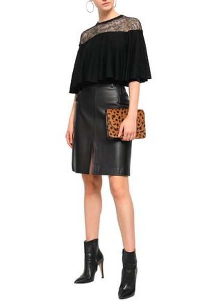 Valentino Woman Cape-effect Chantilly Lace-paneled Wool Top Black