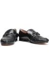 VALENTINO GARAVANI CALF HAIR-TRIMMED APPLIQUÉD LEATHER LOAFERS,3074457345620725975