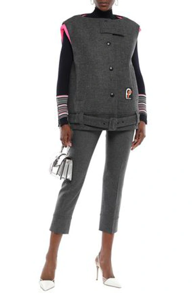 Prada Woman Oversized Belted Wool Vest Dark Gray