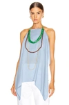 Jacquemus Haut Bijoux Backless Draped Embellished Crepe Halterneck Top In Blue
