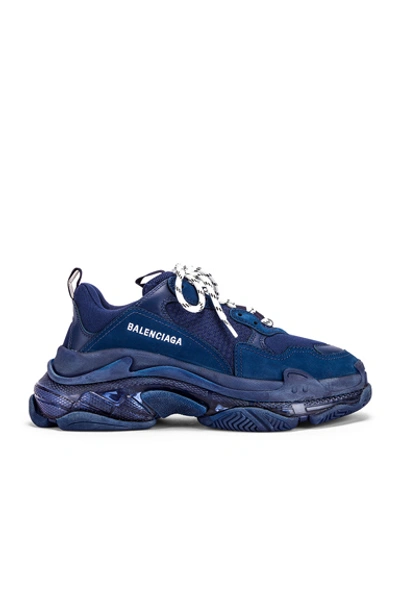 Balenciaga Triple S Clear Sole Sneakers In Mesh-leather And Nubuck In Blue