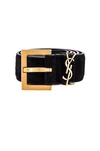 Saint Laurent Golden Ysl Monogram Croc-embossed Leather Belt