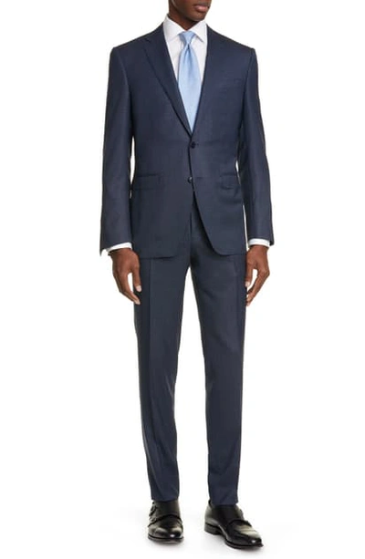 Canali Milano Trim Fit Solid Wool Suit In Navy