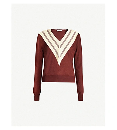 Sandro Jone Mesh Inset Wool Blend Sweater In Brown