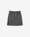 THE KOOPLES BLACK LEATHER SKIRT WITH FOLD-OVER & BUTTONS