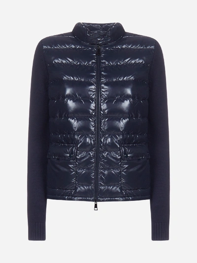 Moncler Cardigan In Lana E Nylon Trapuntato