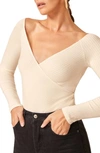 Reformation Minnie Wrap-effect Ribbed Stretch-tencel Top In Ivory