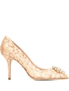 Dolce & Gabbana Rainbow Lace 90mm Brooch-detail Pumps In Pink