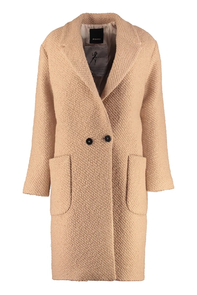 Pinko Girl Double-breasted Coat In Camel