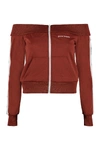 Palm Angels Off-shoulder Full-zip Sweatshirt In Burgundy