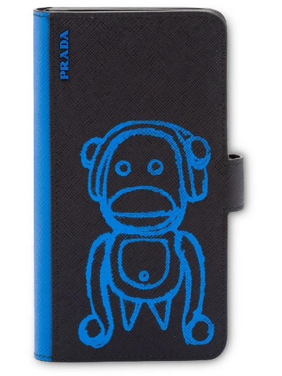 Prada Malia Saffiano Iphone Case In 黑色