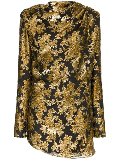 Saint Laurent Golden Embroidered Velvet Mini Dress In Black