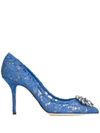 Dolce & Gabbana Belluci Crystal-embellished Lace Pumps In Blue