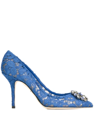Dolce & Gabbana Belluci Crystal-embellished Lace Pumps In Blue