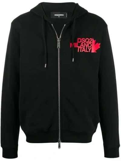 Dsquared2 Logo Zip-up Hoodie In Black