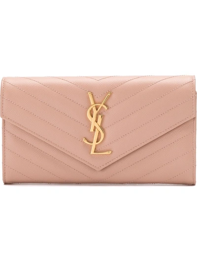 Saint Laurent Monogram Quilted Wallet In Pink