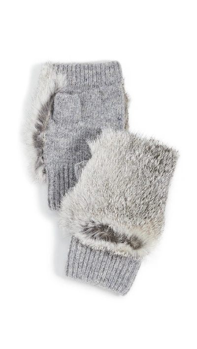 Adrienne Landau Rabbit Fur Fingerless Gloves In Grey