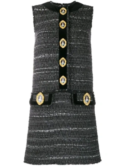 Dolce & Gabbana Sleeveless Tweed Shift Dress In Grey