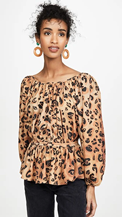 Mara Hoffman Maud Leopard-print Bell-sleeve Blouse In Brown Multi