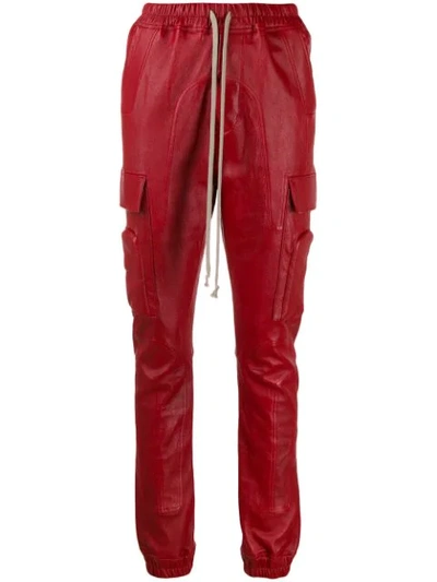 Rick Owens Larry Leather Cargo Trousers In Red