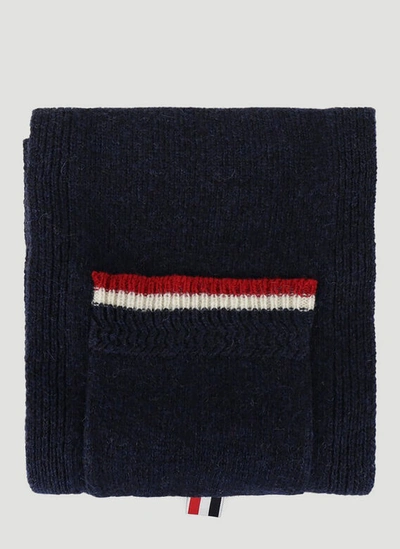 Thom Browne Shetland Wool Scarf In Blue