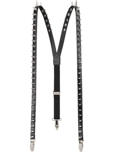 Gucci Leather Suspenders With Spikes In Black