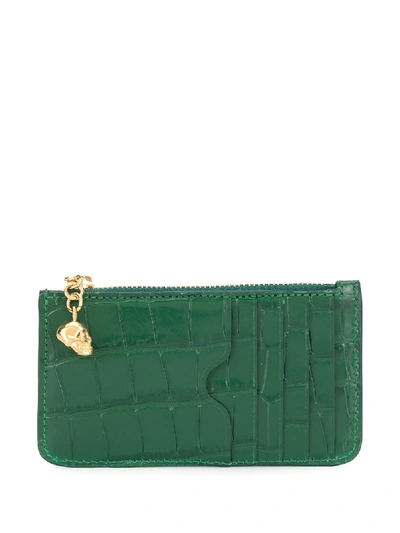 Alexander Mcqueen Crocodile Effect Purse In Green