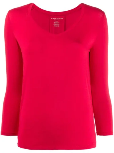 Majestic Button Detail Jersey T-shirt In Red