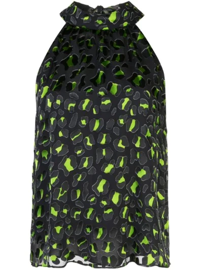 Alice And Olivia Kinsley Gathered Halter Top In Abstract Leopard Electric Green